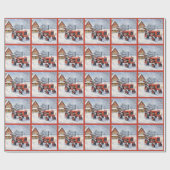 オールドトラクター&バーンスノーウィーウィンターファームクリスマス ラッピングペーパー (フラット)