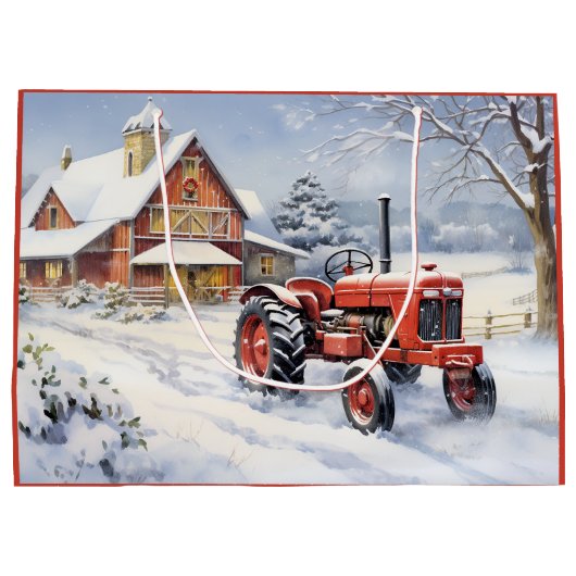 オールドトラクター&バーンスノーウィーウィンターファームクリスマス ラージペーパーバッグ (裏面)