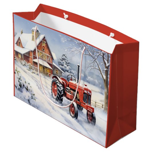 オールドトラクター&バーンスノーウィーウィンターファームクリスマス ラージペーパーバッグ (裏面アングル)