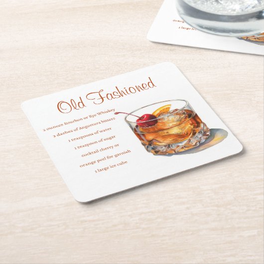 オールドドファッションドリンクレシピ スクエアペーパーコースター (アングル)