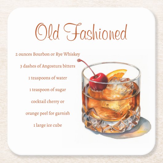 オールドドファッションドリンクレシピ スクエアペーパーコースター (正面)