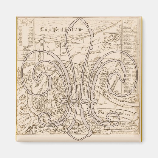 オールドニューオーリンズの地図とフルーア マグネット (正面)