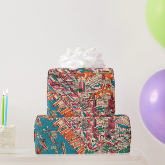 オールドニューヨーク市絵図（1925年） ラッピングペーパー (パーティーギフト)