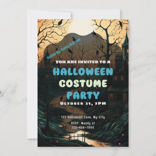 オールドハファッションドロウィーンタウンヴィンテージハロウィーン 招待状 (正面)