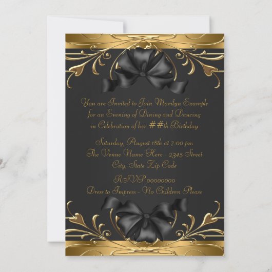 オールドハリウッドグラマーアールデコ誕生日パーティー 招待状 (裏面)