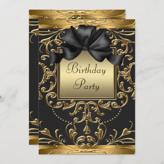 オールドハリウッドグラマーアールデコ誕生日パーティー 招待状 (正面/裏面)