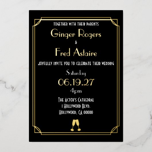 オールドハリウッドゴイルフォイルクラシーフィルムストリップ招待状 箔招待状 (正面)