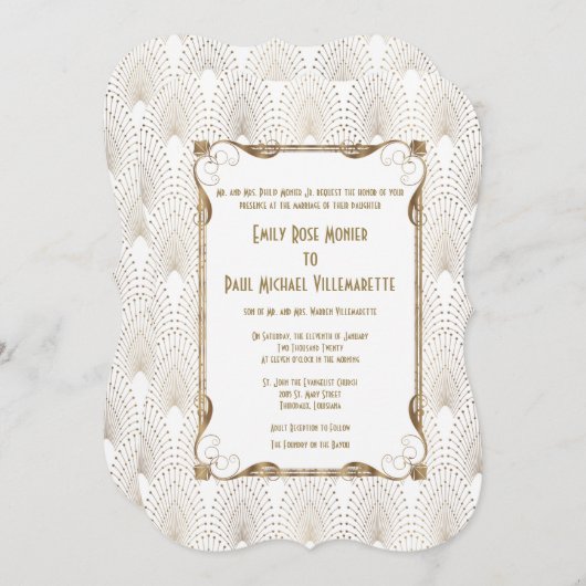 オールドハリウッド素晴らしギャツビーのホワイトウェディング招待 招待状 (正面/裏面)