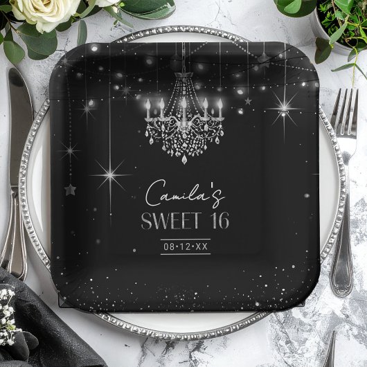 オールドハリウッドB & Wシャンデリアスウィート16 ID1108 ペーパープレート