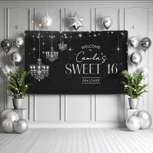 オールドハリウッドB & Wシャンデリアスウィート16 ID1108 横断幕