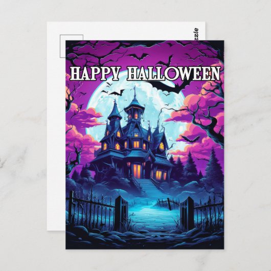 オールドハ不気味ウス幽霊のよく出るハロウィーン ポストカード (正面/裏面)