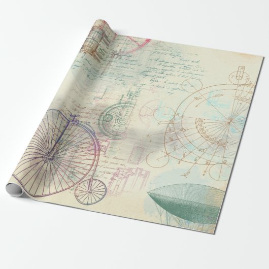 オールドバイク、バルーン、黄色のスクリプト ラッピングペーパー (アンロールド)