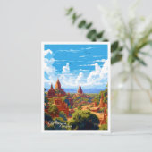 オールドバガンミャンマーアートヴィンテージトラベルイラストレーション ポストカード (スタンド正面)