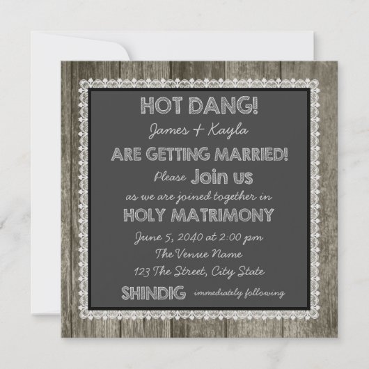 オールドバファッションドンウッドシャルボードカントリーウェディング 招待状 (正面)