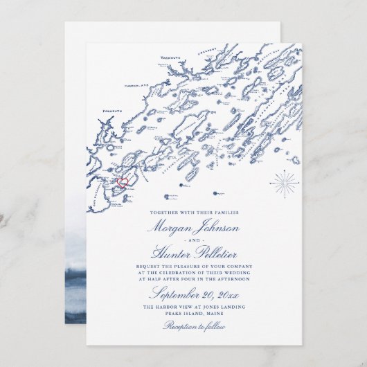 オールドバージョンカスコベイマップ結婚式招待状 セーブザデート (正面/裏面)