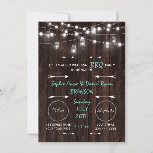 オールドバーンメイソンジャースライツ結婚アフターズBBQパーティー 招待状 (正面)