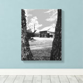 オールドバーンルーラルバーンズカントリーブラック&ホワイト写真 キャンバスプリント (インサイチュ (ウッドフロア))