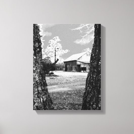 オールドバーンルーラルバーンズカントリーブラック&ホワイト写真 キャンバスプリント (正面)
