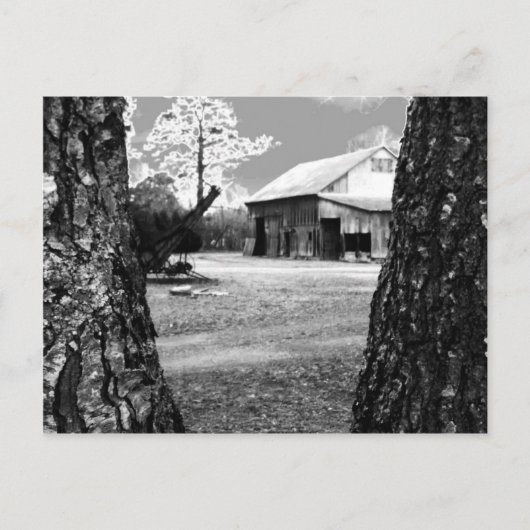 オールドバーンルーラルバーンズカントリーブラック&ホワイト写真 ポストカード (正面)