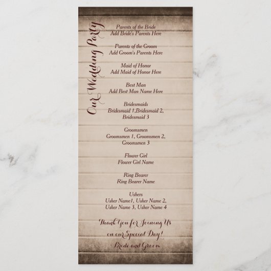 オールドバ素朴ンウッド結婚式 プログラムテンプレート プログラム (裏面)