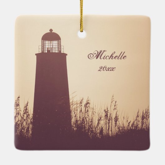 オールドパーソナライズされたケープヘンリーライトハウスクリスマス セラミックオーナメント (裏面)