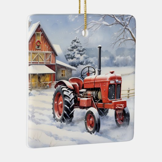 オールドパーソナライズされたレッドトラクターウィンターファームクリスマス セラミックオーナメント (右)