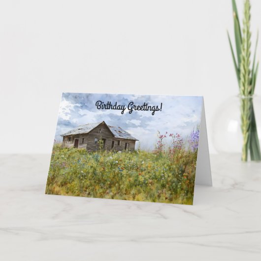 オールドパーソンオールドハウスかわいらしアート誕生日カード カード (正面)