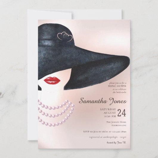 オールドパールエレガントネックレスブライダルシャワー 招待状 (正面)