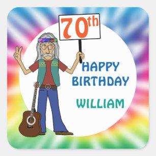 オールドヒッパイヒッピー絞り染め70thバースデーパーティー スクエアシール