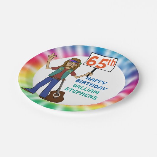 オールドヒッピーヒッピー絞り染め85歳誕生パーティー ペーパープレート (アングル)