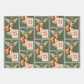 オールドファッションクリスマスポストカード出生エンジェル3 ラッピングペーパーシート (正面3)