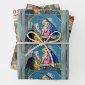 オールドファッションクリスマスポストカード出生エンジェル3 ラッピングペーパーシート (インサイチュ)