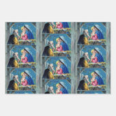 オールドファッションクリスマスポストカード出生エンジェル3 ラッピングペーパーシート (正面)