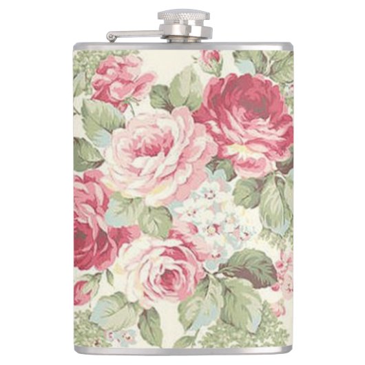 オールドファッションドエレガントピンクと赤のバラ フラスク (正面)