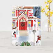 オールドファッションドクリスマスシビクトリアンーンハウススノー カード (黄色い花)