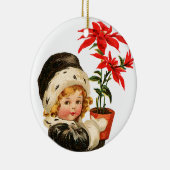 オールドファッションドクリスマス、ポインセチアを保持する女の子 セラミックオーナメント (右)