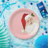 オールドファッションドサンタクロース赤&ホワイトストライプ ペーパープレート (パーティー)