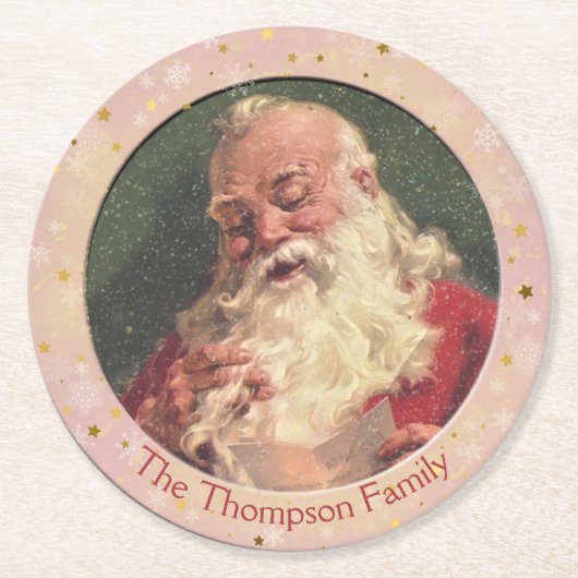オールドファッションドサンタクロース – パーソナライズされた ラウンドペーパーコースター (正面)