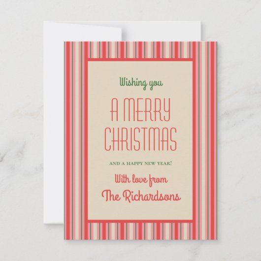 オールドファッションドスストライプクリスマヴィンテージピンク&レッド シーズンカード (正面)
