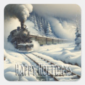 オールドファッションドトレインとヴィンテージハッピーホリデー スクエアシール (正面)