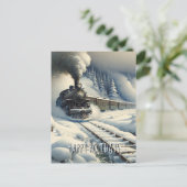 オールドファッションドトレインとヴィンテージハッピーホリデー ポストカード (スタンド正面)