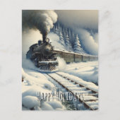 オールドファッションドトレインとヴィンテージハッピーホリデー ポストカード (正面)