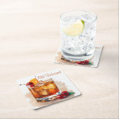 オールドファッションドドリンク(さくらんぼとオレンジ) スクエアペーパーコースター (インサイチュ)