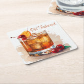 オールドファッションドドリンク(さくらんぼとオレンジ) スクエアペーパーコースター (アングル)