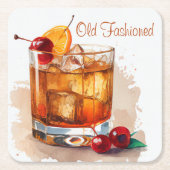 オールドファッションドドリンク(さくらんぼとオレンジ) スクエアペーパーコースター (正面)