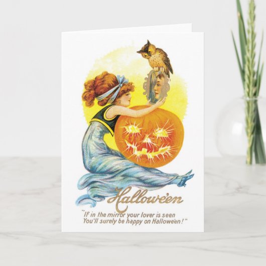 オールドファッションドハロウィーン、フクロウの女の子 カード (正面)