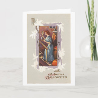 オールドファッションドハロウィーン、手の鏡を持つ女性 カード