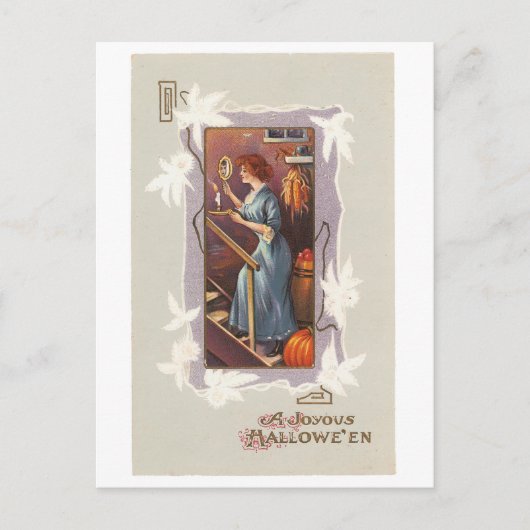 オールドファッションドハロウィーン、手の鏡を持つ女性 ポストカード (正面)