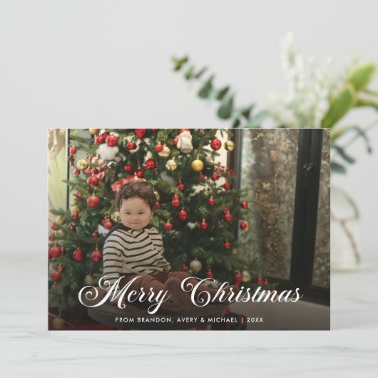 オールドファッションドファミリーワンフォトシンプルクリスマス シーズンカード (スタンド正面)