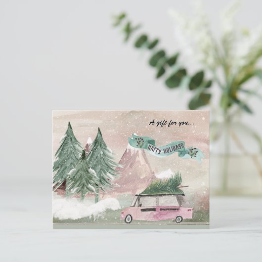 オールドファッションドホリデーウォーターカラーの梅と緑 ポストカード (スタンド正面)